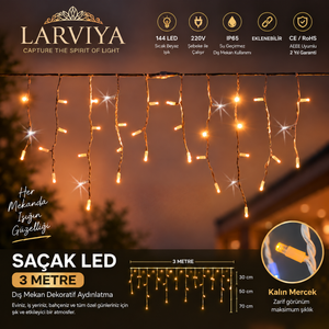 3 Metre Dış Mekan Saçak LED 100 Ledli Günışığı (Beyaz Flaşlı) (70x50x30cm)