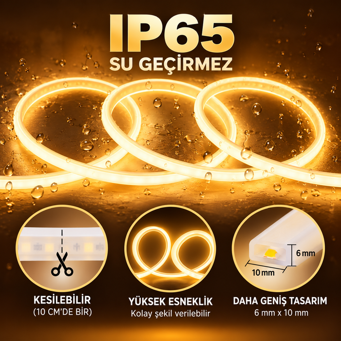 100 METRE Yeni Nesil 220V Yapışkanlı Neon LED – 6×10 mm