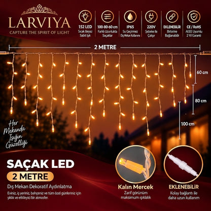 2 Metre 152 Ledli Saçak LED 100x80x60cm Gün Işığı (Sabit)
