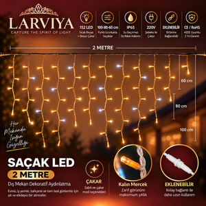 2 Metre 152 Ledli Saçak LED 100x80x60cm Gün Işığı (Beyaz Flaşlı)