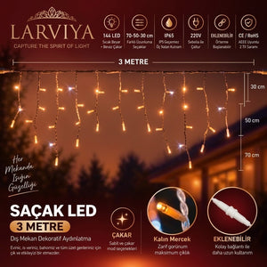 3 Metre Dış Mekan Saçak LED 100 Ledli Günışığı (Beyaz Flaşlı) (70x50x30cm)